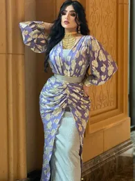 Etniska kläder Indien Turkiet Muslim Abaya klär kvinnor Bodycon Slim Fit Chiffon Wedding Evening Party Dress Belted Abaya Marocko Caftan T240515