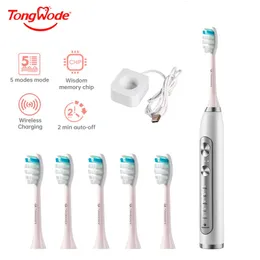 Tongwode Ultrassonic Electric Toothbrush Carregamento sem fio Ipx7 Cabeças de reposição à prova d'água Timer de dentes clareador Smart 6 pincel 240515