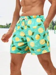 Shorts masculinos 3D Lemon Pineapple Print Summer Leisure Beach Street Wear Sports Sports Sports Lace Up Surfing