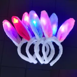 Party Favor Led Bunny Ears Headbands Light Up Flashing Fluffy Rabbit Ear Sequins Headdress Woman Costume Cosplay Hairband Drop Deliv Dhhi7