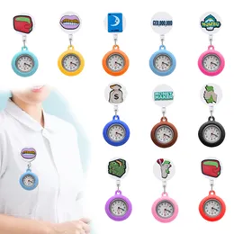 Cartoon Accessoires Geld Clip Pocket Uhren Arzt Krankenschwester Watch für Frauen und Männer Retractable Badge Rolling Quartz FOB auf Revers OTKVD
