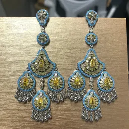 Bilincolor Fashion Luxury Boemia Orecchino di nappa blu e giallo per donne 240507