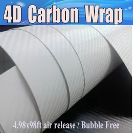 스티커 흰색 4D 탄소 섬유 비닐과 같은 현실적인 탄소 섬유 섬유 필름 기포가없는 자동차 랩을위한 크기 1.52x30m 4.98x98ft