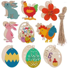 Party Decoration Easter Eggs Wood Oavslutat DIY Craft Wood Hanging Ornaments for Kids Gift Favor 10st/Set