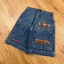 Erkek Şort Vintage Flamead Hip Hop Desen Baskı Kot HARAJUKU BÜYÜK CEP BÖK KENİM GİDERİ Y2K ERKEKLER KADIN YAZ JORTS