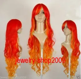 Peruk 100%gratis frakt Ny högkvalitativ modebild indisk mongolisk wigsnew cosplay Party Pretty Red Orange Mix Curly peruk