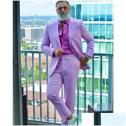 Мужские костюмы Blazers Men Light Purple Peached Lapel Sward Licuxedos Terno Mascino Groom Prom Slim Fit Blazer Custom Made 2 Pcs Jacket Dhukt