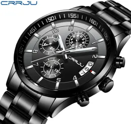 Crrju Brand Men Chronograph Luxury Watchproof Watchesfashion أسود العمل الفولاذ المقاوم للصدأ للرجال Relogio Massulino8278515