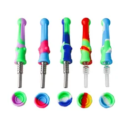 Silicone Nectar Collector with Quartz Tip And Titanium Tip 14mm Joint nectar collector kit silicone tobacco pipes for oil rig glass bong