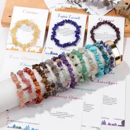 Strand Irregular Crystal Stone Chip Bracelet With Card Jewelry Gem Quartz Bead Lucky Energy Protection For Women Men Wholesale
