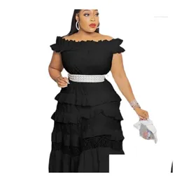 Ethnic Clothing 2023 African Dresses For Women Elegant Short Sleeve Off Shoderwork Layered Midi Dress Dashiki Clohting Drop Delivery Dhjxi