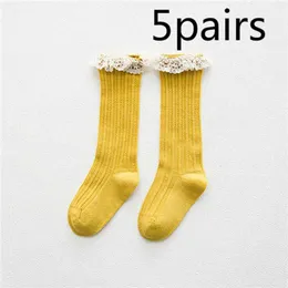 Kinder Socken 5 Paar Babypknie -Hoch Socken Spitze billige Gegenstände gefipfte Socken Kinderprinzessin Girls Beine warmes Baumwoll2405