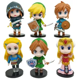 Zelda 6 PCSSET 10 cm Q link Księżniczka Zelda Figur Decoration Anime Ornaments Model Collection Dolls 240514