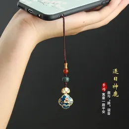 Vintage Chinese Style Mobile Phone Chain Sand Gold Cloisonne Lotus Pendant Mobile Phone Rope Creative Gift U Disk Bag Pendant