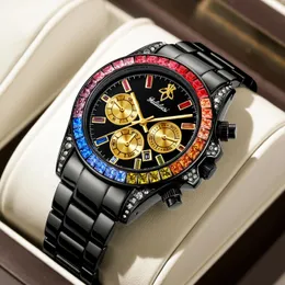 Armbanduhren 1PC Herren Quartz Watch -Strass -Strasssteine farbenfrohe Diamanten ip echte Goldbeschichtung Lebenswässerung Wasserfest kommt mit Geschenkbox a