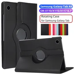 360 Вращающаяся кожаная подставка для Samsung Galaxy Tab A9 8,7 дюйма 2023 Lichee Pu Flip Flip Cover с помощью Auto Sleep/Wake Tablet Case SM-X110 SM-X115 SM-X117 SM-T225