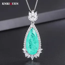 Luxury Vintage 1226mm Emerald Paraiba Tourmaline Pendant Necklace for Women Lab Diamond Cocktail Party Fine Jewelry Accessories 240515