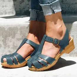 Letnie kobiety sandały t Pasku puste platforma środkowego obcasów gladiator damskie buty zamknięte palce plażowe sandalias mujer c512 oe