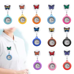 Pocket Watches Butterfly Clip FOB Hang Medicine Clock Nurse Watch On Watche For With Sile Case Presentes Retracáveis para Estudantes Droga OTSFK