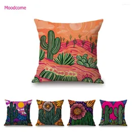 Poduszka współczesna sztuka Poka Kolorowa pustynna kaktus soczysty kwiat surrealizm malarstwo malujące dekoracyjną osłonę lnianą