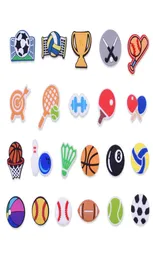 22-132PCS Mix Cartoon Sports Badminton Pingpong PVC Shoes Charms för Decor Boys Gifts Basketball Shoe Accessories4267376