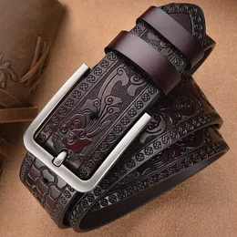 Men Belt Genuine Leather Strap with Laser Engraving and Pin Buckle