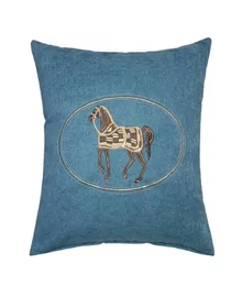 Deluxe Modern Embroidery Blue Horse Designer Pillow Case Sofa Cushion Cover Home Bedding Decorative Interior Furnishings Sell by P5674623