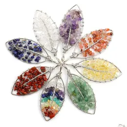 Anhänger Halsketten handgefertigtes Kristallkiesbaum des Lebens Blatt Form Halskette Natural Fels Fortune gesunde Reiki Choker für Liebhaber Drop Dhpjj
