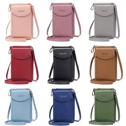 Carrken Mobile Phone Bag Women's Crossbody Bag New Korean Fashion Shoulder Bag Two-fold Functional Solid Color Pu Mini Bag