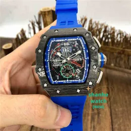 Designer Mens Mechanics Watch Wristwatches Rm11-04 Size 50x40mm Top Carbon Fiber Case Equipped with Large Calendar Flying Back/rev Luxury