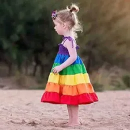Girl's Dresses Pudcoco 2020 Rainbow Pageant Party Princess Dress Sun Dress Colorful Clothing for Preschool Children Spädbarn och flickor 2-7 år D240515