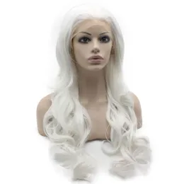 Wigs 26" Long #1001 White Blonde Heavy Density Heat Friendly Fiber Front Lace Synthetic Hair Wig