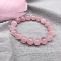 Strand Pink Rose Powder Crystal Quartz Natural Stone Streche Armband Elastic Cord Pulserase Jewelry Beads Lovers Woman Gift