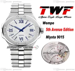 Alpine Eagle Large 5th Avenue Edition Miyota 9015 Automatische Herren Uhr 41mm weiße Texturd Blau Roman Edelstahl Armband 9118631