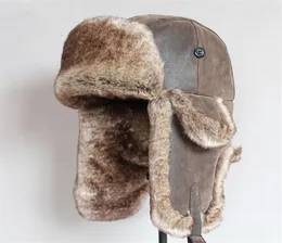 Bomberhüte Wintermänner warm russische Ushanka -Hut mit Ohrklappe PU Lederfell Trapper Cap Ohrklappe D19011503300S2273234