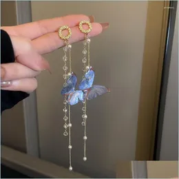 Orecchini per borchie per la farfalla cristallina perle Design francese per le donne coreane Regali di gioielli di gioielli Pendientes Drop Deliv Dhleq
