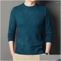 Herrenpullover Herren Nachahmung Wolle prismatischer kariertes Pullover Jacquard Casual Long Sleeved Plover Strick Strick Strick -Lieferkleidung Kleidung Dhhnt