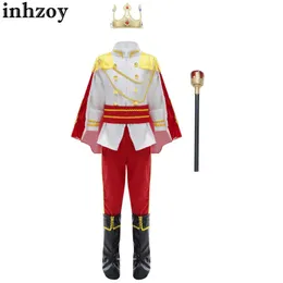 Cosplay Boys Prince King Cosplay Costume Halloween Outfit Zip-up Jacket Girdle Pants Cape Shoes Covers Crown Scepter Role Play SuitL2405