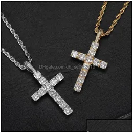 Collane a ciondolo collane a sospensione crollata a croce zircone ghiacciata con ciondoli a croce con 4 mm set da tennis set maschile gioielli hip hop sier cz cz collauda dhpjw