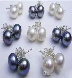 Intero 16pcs8Pairs 89mm Whiteblack akoya Cultured Pearl 925 Silver Earring6425163