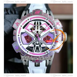 NEU 45 mm Spinnen Rddbex0975 Automatische Herren Watch Pink Skeleton Dial Titanium Hülle weiße Leder Gummi -Gurt Uhren Hello_watch E111B