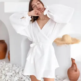 Ubrania domowe Nhkdsasa bawełniana szata śpiąca piżama dla kobiet lniane luźne szlafroki 2024