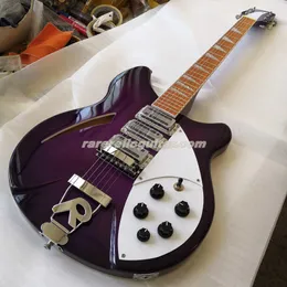 ストック330 360 6弦グロス紫色のセミホローボディエレクトリックギターグロスローズウッドフィンガーボード3トースターピックアップシングルFホール5コンブ