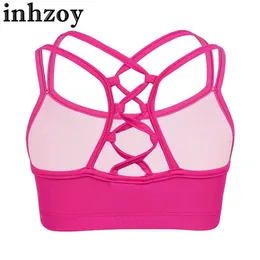 Tańca dla dzieci bez rękawów Criss Cross Back Crop Tank Top Bra Ballet Taniec trening joga spaghetti ramię ramię kamizelki ActiveWearl2405