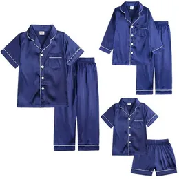 Pyjamas 2 Baby Boys and Girls Pajamas Silk Satin Top Long Sleid Solid Button Down Pyjamas Satin Set Luminous Childrens Pyjamas D240515
