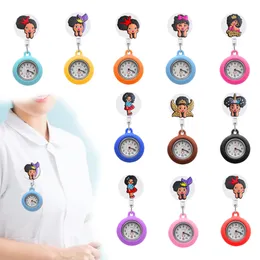 Pocket Watches Black Girl 10 Clip Sile Brosche FOB Medizinische Krankenschwester Watch Alligator Hang Clock Geschenkglühzeiger im dunklen Verschluss A Otdne