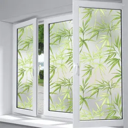 Window Stickers Green Garden Bamboo Leaves Frosted Electrostatic Film Living Room Bedroom Bathroom Balcony Sliding Privacy Sunscreen