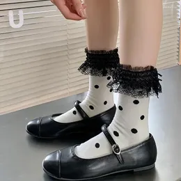 Frauen Socken Polka Dot Prinzessin süße Mädchen Spitze Rüschen Mode jk japanischer Stil Kawaii süße schwarze weiße Lolita