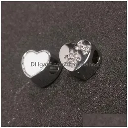 Charms Sublimation Blank Heart Paw And Bones Po Bead Metal Fashion Transfer Printing Material Consumables With Zircon Drop Delivery Je Dhqfe