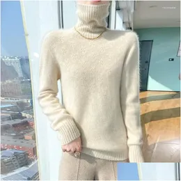 Women'S Sweaters Womens Cashmere High-Collar Sweater Female Merino Wool Winter Knitted Femme Plover Thickening Warm Top Drop Deliver Dhqtw